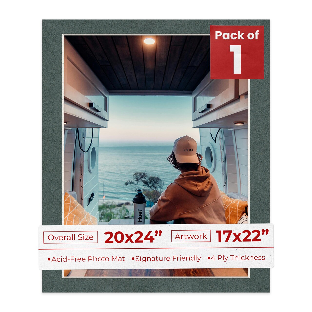 Dark Grey Suede Mat Board for 20x24 Frames - Fits 17x22 Photos